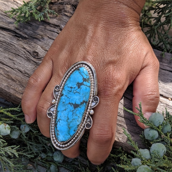 NAVAJO Ring Tom Begay Large Brown Matrix Turquoise